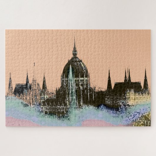Old World City Skyline met Spires Modern Art Legpuzzel (Horizontaal)