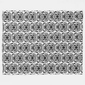 Old World Damask Black op White Fleece Deken (Voorkant (Horizontaal))