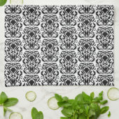 Old World Damask Black op White Theedoek (Gevouwen)