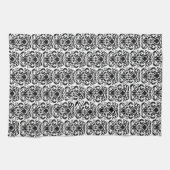 Old World Damask Black op White Theedoek (Horizontaal)