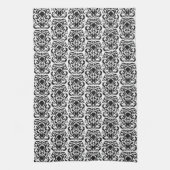 Old World Damask Black op White Theedoek (Verticaal)