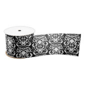 Old World Damask White op zwart Satijnen Lint (Spoel)