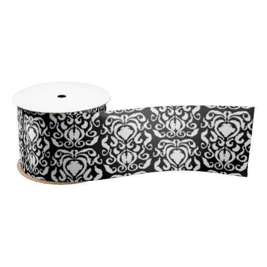 Old World Damask White op zwart Satijnen Lint (Spoel)