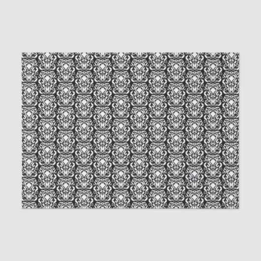 Old World Damask White op zwart Tissuepapier (Voorkant)