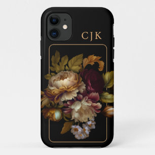 Old World Dark Floral Bouquet met Monogram Case-Mate iPhone Case