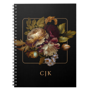 Old World Dark Floral Bouquet met Monogram Notitieboek
