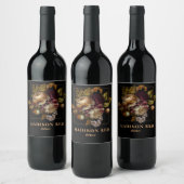 Old World Dark Floral Bouquet met Monogram Square Wijn Etiket (Flessen)