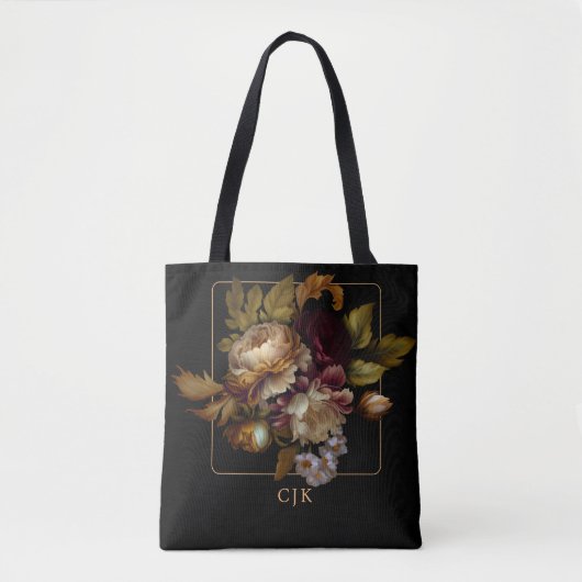 Old World Dark Floral Bouquet met Monogram Tote Bag (Voorkant)