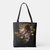 Old World Dark Floral Bouquet met Monogram Tote Bag (Achterkant)