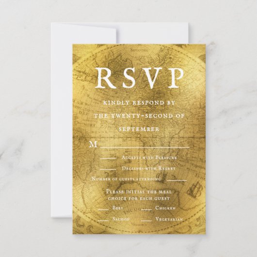 Old World Golden Charm Wedding RSVP Kaart (Voorkant)
