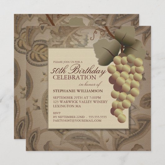 Old World Grapes Wine Thmed Birthday Party Kaart (Voorkant / Achterkant)