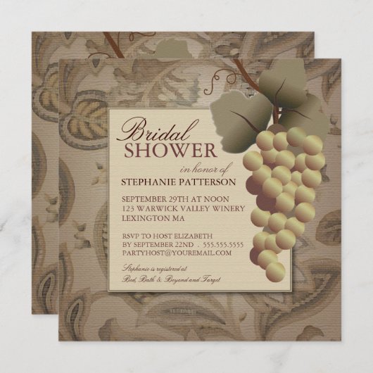 Old World Grapevine Wine Bridal Shower Invitation Kaart (Voorkant / Achterkant)