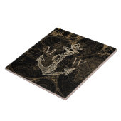 Old World Journey Anker Nautical Zwart Tegeltje (Zijkant)