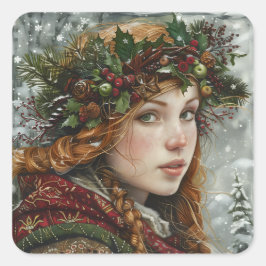 Old World Lady Vierkante Sticker