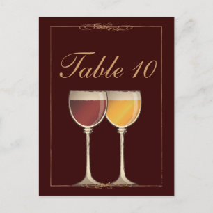Old World Red & White Wine Glass Table Number Card Briefkaart