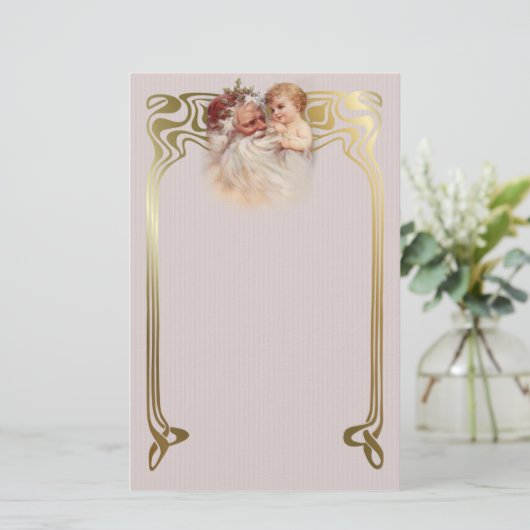 Old World Santa en Cherub Briefpapier (Staand voorkant)