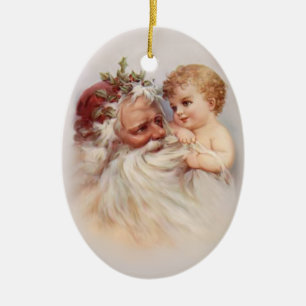Old World Santa en Cherub Keramisch Ornament