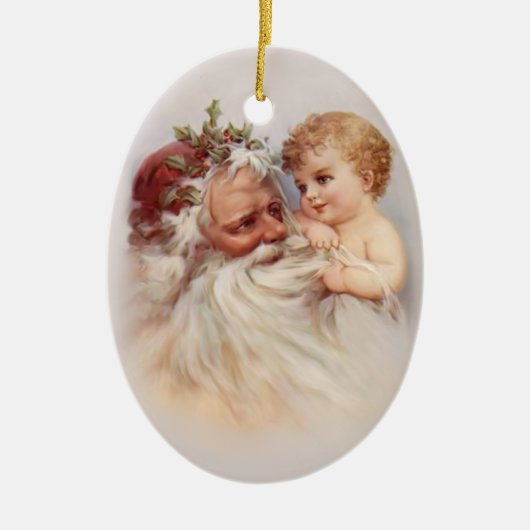 Old World Santa en Cherub Keramisch Ornament (Voorkant)