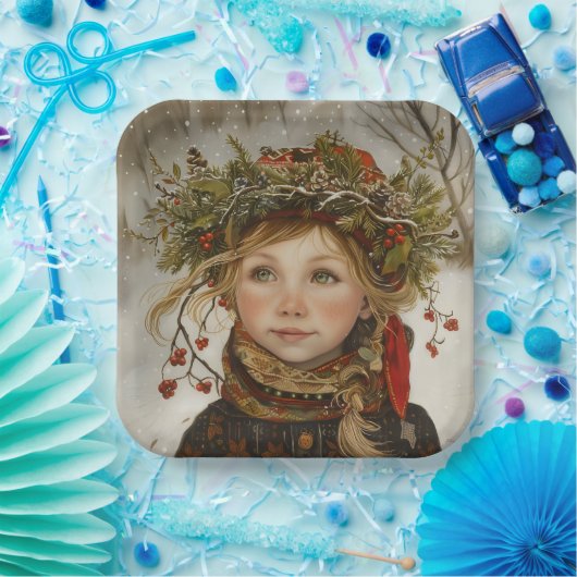 Old World Winter Child Papieren Bordje (Feest)