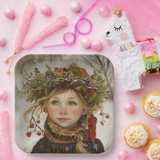 Old World Winter Child Papieren Bordje (Feest)