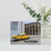 Old Yellow Car Cruising Havana Cuba Streets Briefkaart (Staand voorkant)