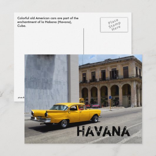 Old Yellow Car Cruising Havana Cuba Streets Briefkaart (Voorkant / Achterkant)
