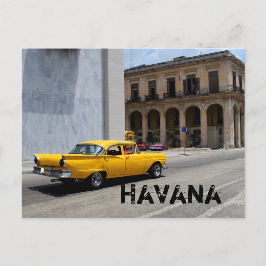 Old Yellow Car Cruising Havana Cuba Streets Briefkaart (Voorkant)