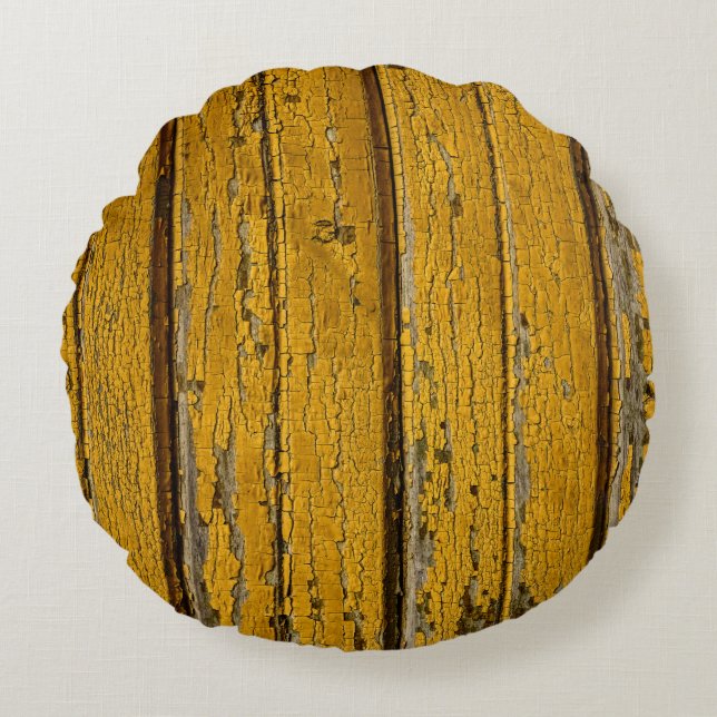 Old yellow door or fence with different paint, nat rond kussen (Voorkant)