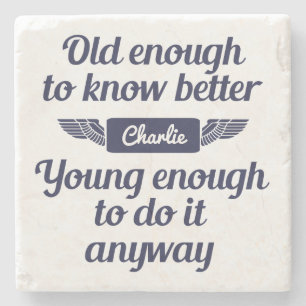 "Old & Young"-onderzetter met aangepaste naam stee Stenen Onderzetter