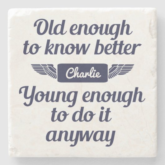 "Old & Young"-onderzetter met aangepaste naam stee Stenen Onderzetter (Voorkant)