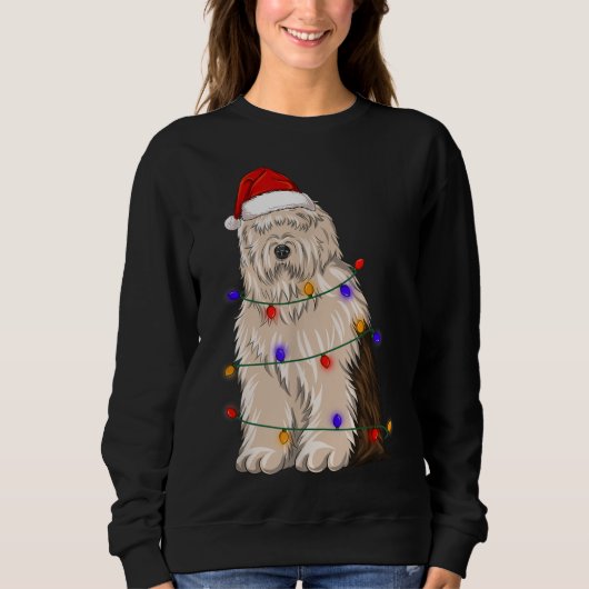 Olde English Sheepdog Dog Wearing Kerstmis Pet Li Trui (Voorkant)