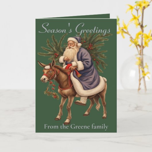 Olde German Father Christmas Riding A Donkey Kaart (Gele Bloem)