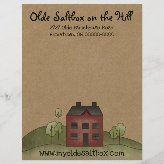 Olde Red Saltbox Primitive Letterhead Briefhoofd (Voorkant)