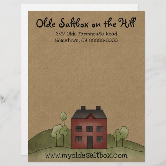 Olde Red Saltbox Primitive Letterhead Briefhoofd (Voorkant / Achterkant)