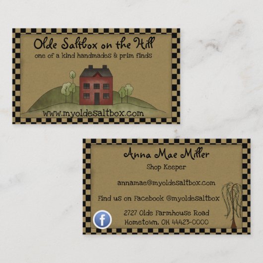 Olde Red Saltbox Rustic Primitive Visitekaartje (Voorkant / Achterkant)