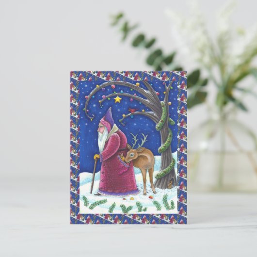 OLDE WERELD BELSNICKLE & HUNGRIGE RENDEEREN, KERST FEESTDAGENKAART (Staand voorkant)