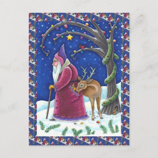 OLDE WERELD BELSNICKLE & HUNGRIGE RENDEEREN, KERST FEESTDAGENKAART (Voorkant)