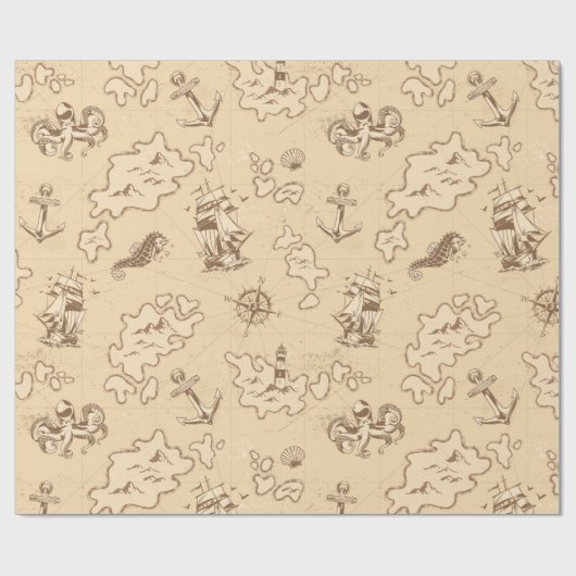 Olden nautical themed sepia patroon cadeaupapier (Vlak)