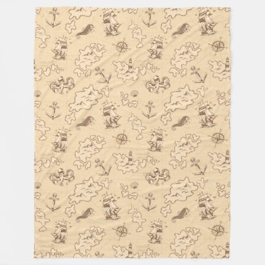 Olden nautical themed sepia patroon fleece deken (Voorkant)