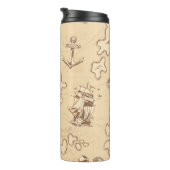 Olden nautical themed sepia patroon thermosbeker (Geroteerd rechts)