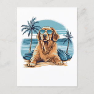 Olden-retriever met zonnebril op het strand briefkaart