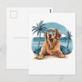 Olden-retriever met zonnebril op het strand briefkaart (Voorkant / Achterkant)