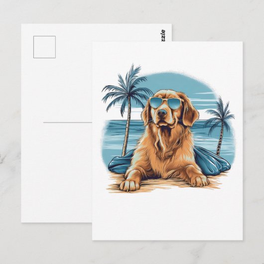 Olden-retriever met zonnebril op het strand briefkaart (Voorkant / Achterkant)