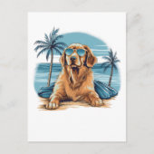 Olden-retriever met zonnebril op het strand briefkaart (Voorkant)