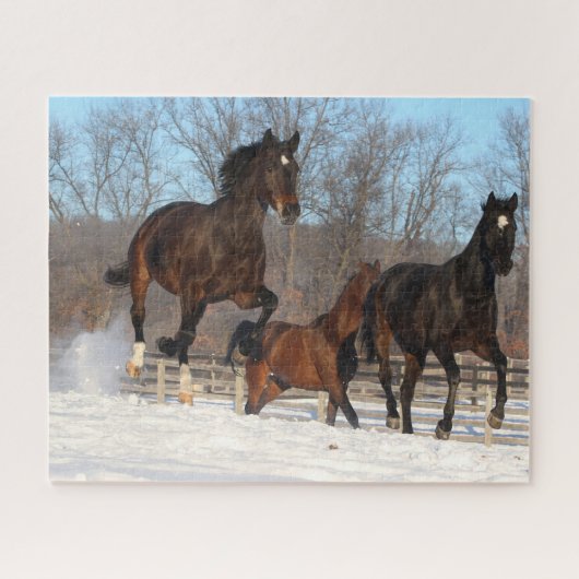 Oldenburg en Hanoverian Mares in Snow Legpuzzel (Horizontaal)