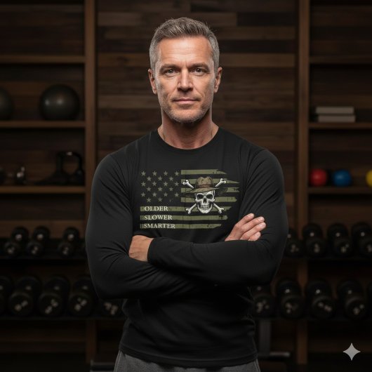 Older Slower Smarter Skull US Flag Long Sleeve Tee Tri-Blend Shirt