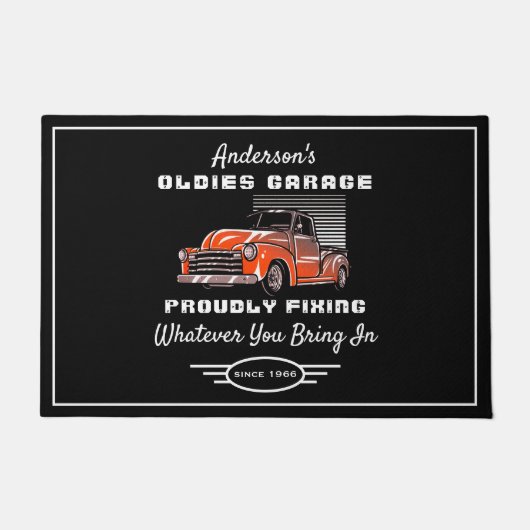 Oldies Garage Truck Naam Funny Gezegde Black Deurmat (Voorkant)