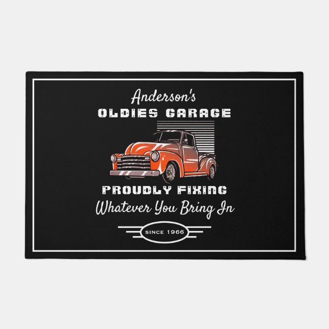 Oldies Garage Truck Naam Funny Gezegde Black Deurmat (Voorkant)