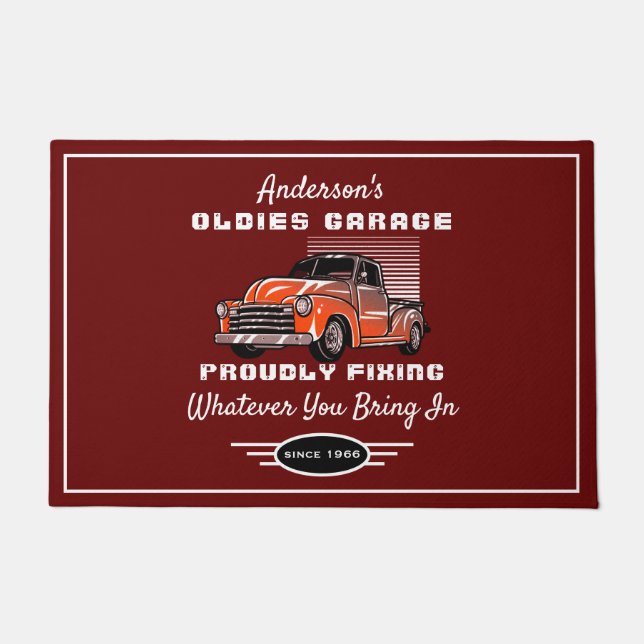 Oldies Garage Truck Naam Funny Gezegde Red Deurmat (Voorkant)