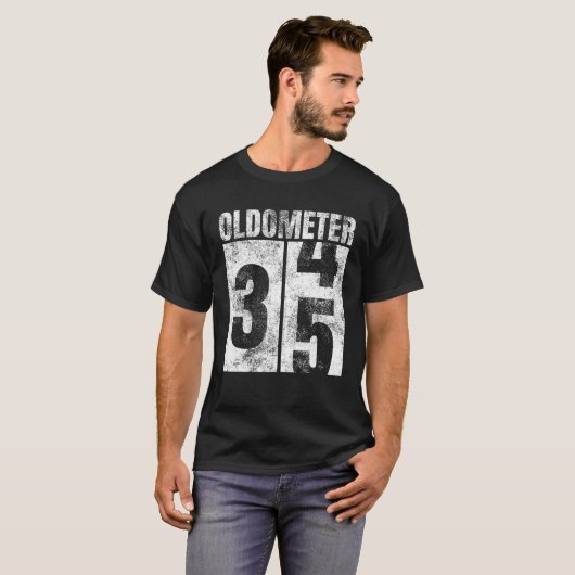 Oldometer 34-35 jaar oude Man vrouw 35T T-shirt (Voorkant volledig)